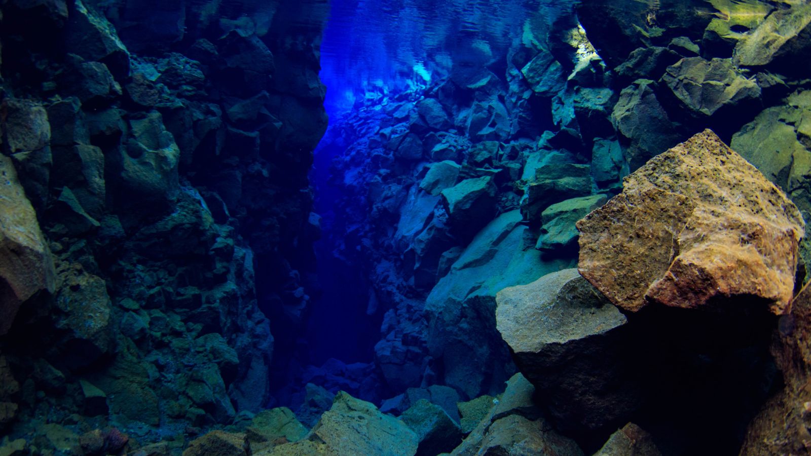 Clear waters at Silfa fissure in Iceland. 