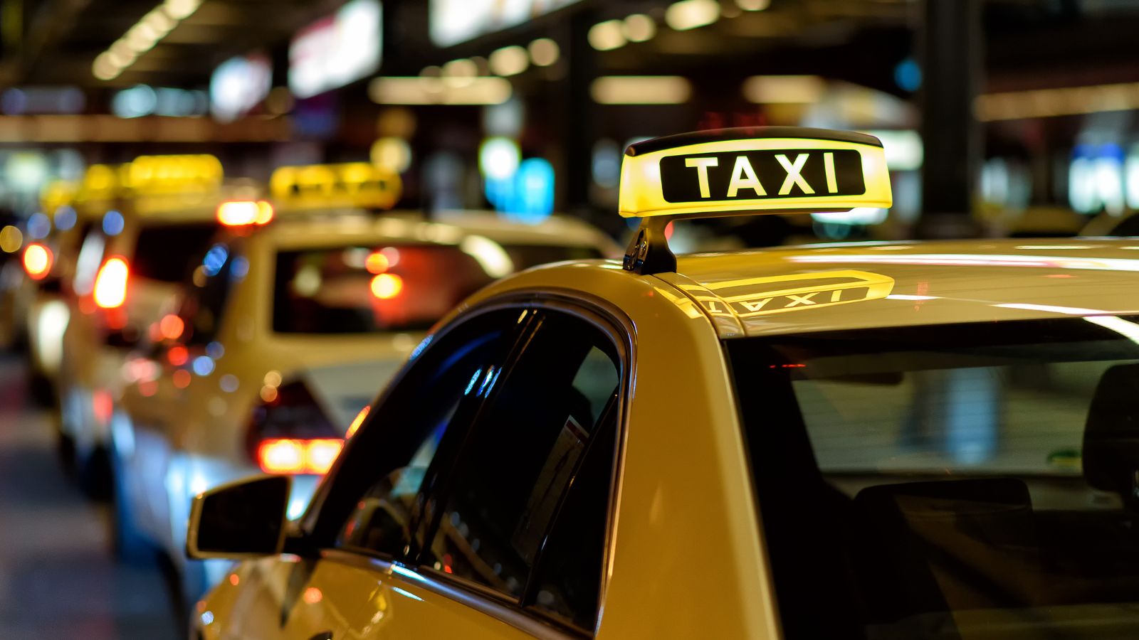 Row of taxis lined up in Iceland.